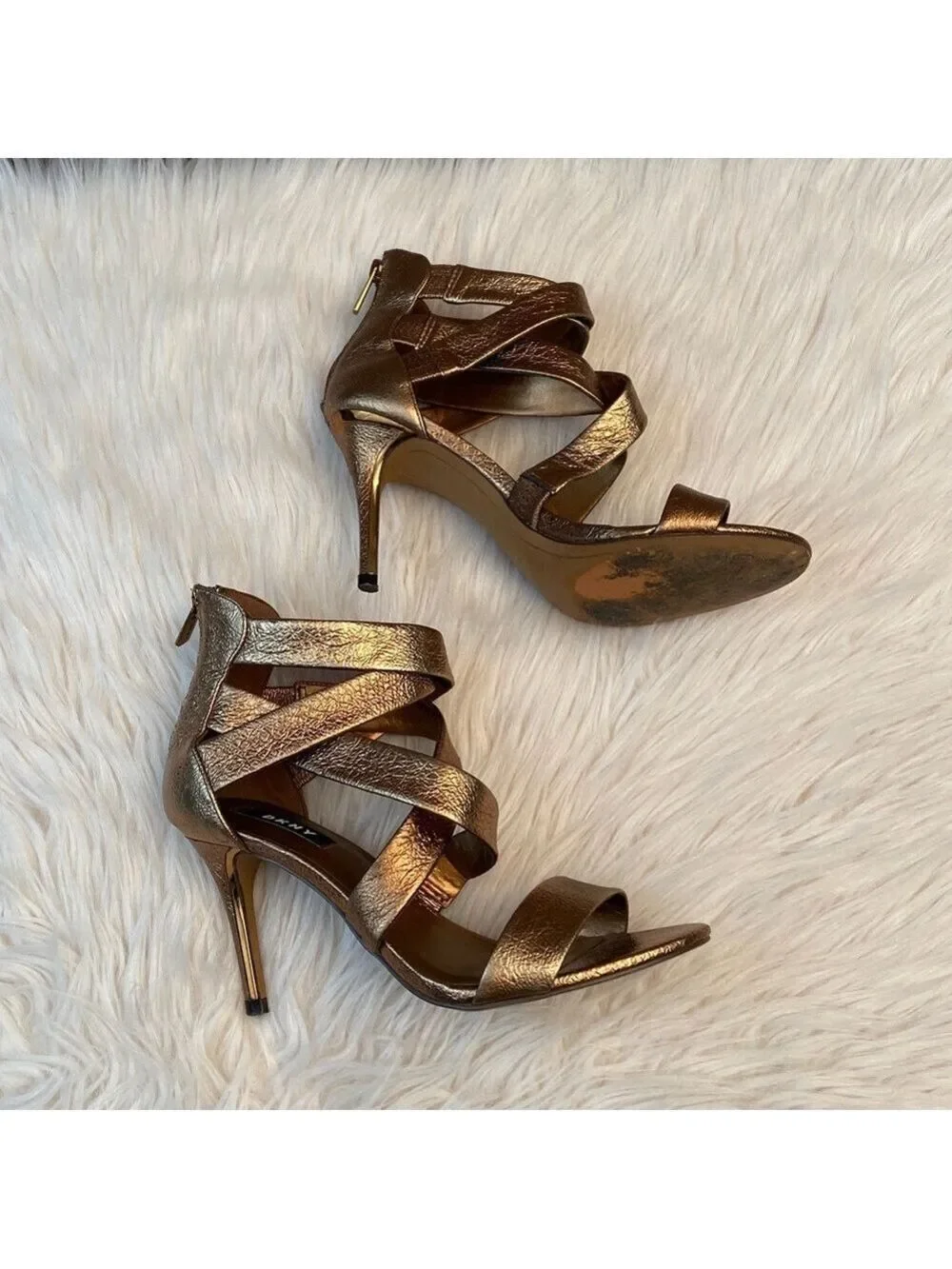 DKNY Iggi Bronze Strappy Heels, Size 7